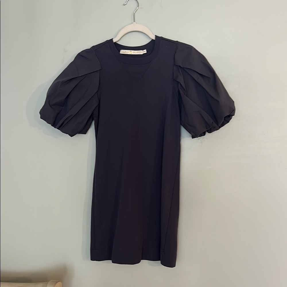 Marie Oliver Navy Sheath Mini Dress with Puff Sleeves